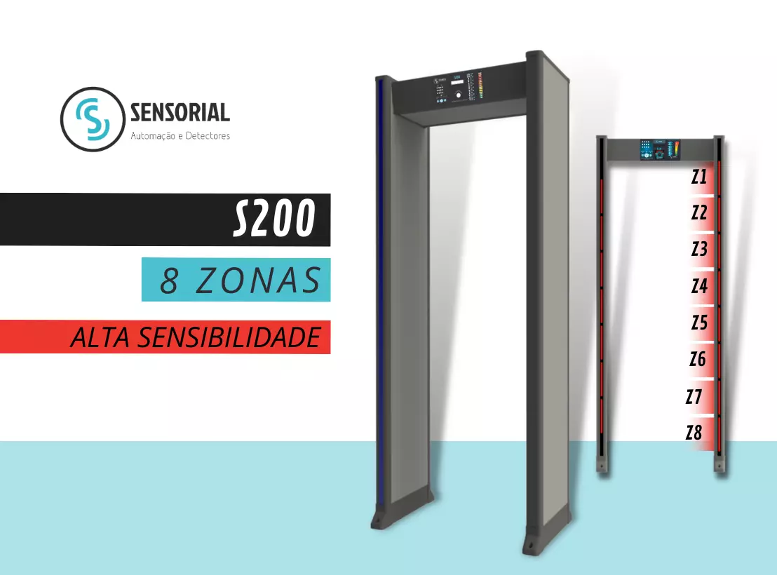 PORTAL S200 - 8 ZONAS ALTA SENSIBILIDADE | Portal Detector de Metais para Segurança Máxima